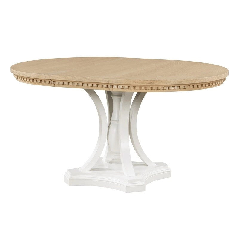 Retro 5-piece Dining Set Extendable Round Table and 4 Chairs for Kitchen Dining Room