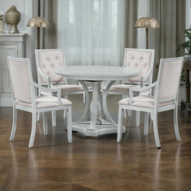 Retro 5-piece Dining Set Extendable Round Table and 4 Chairs for Kitchen Dining Room