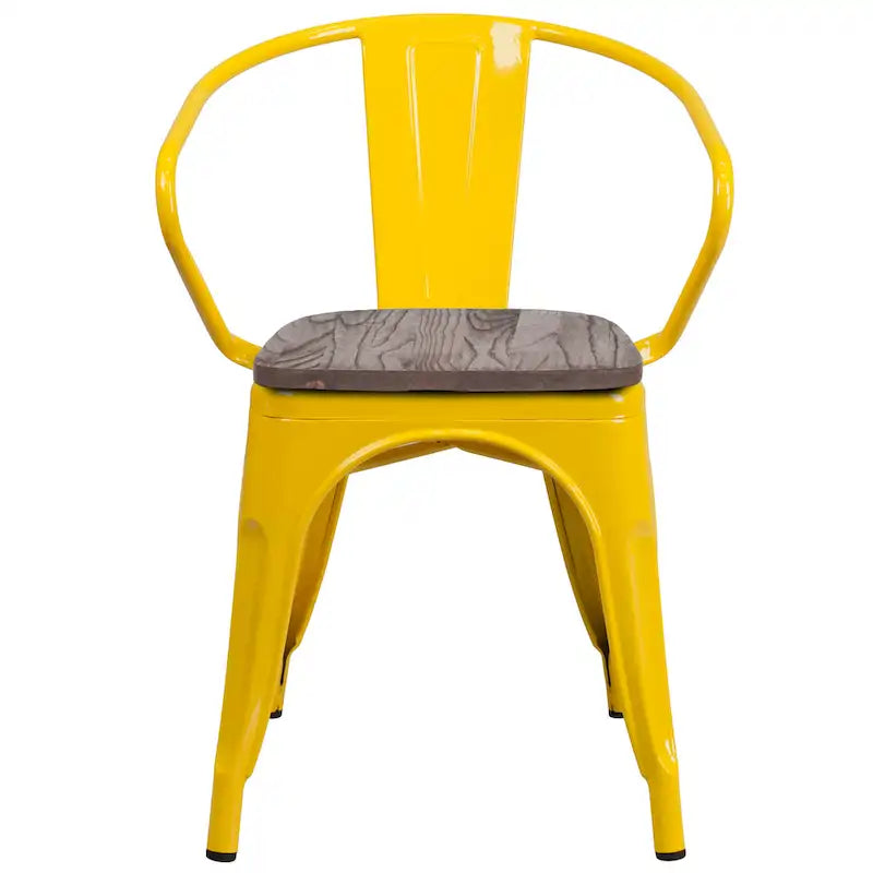 Metal Chair with Wood Seat and Arms