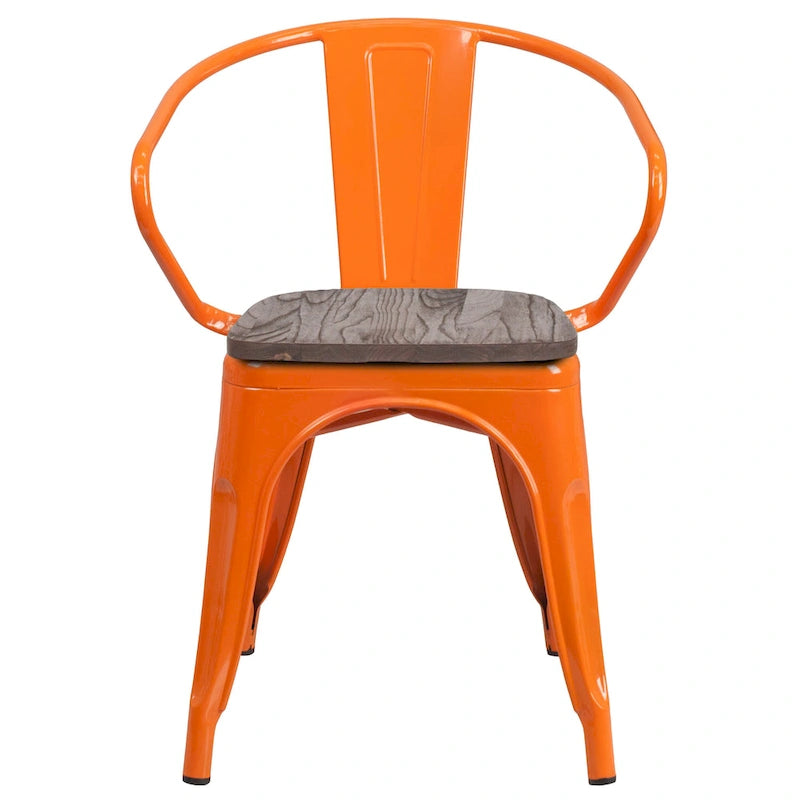 Metal Chair with Wood Seat and Arms