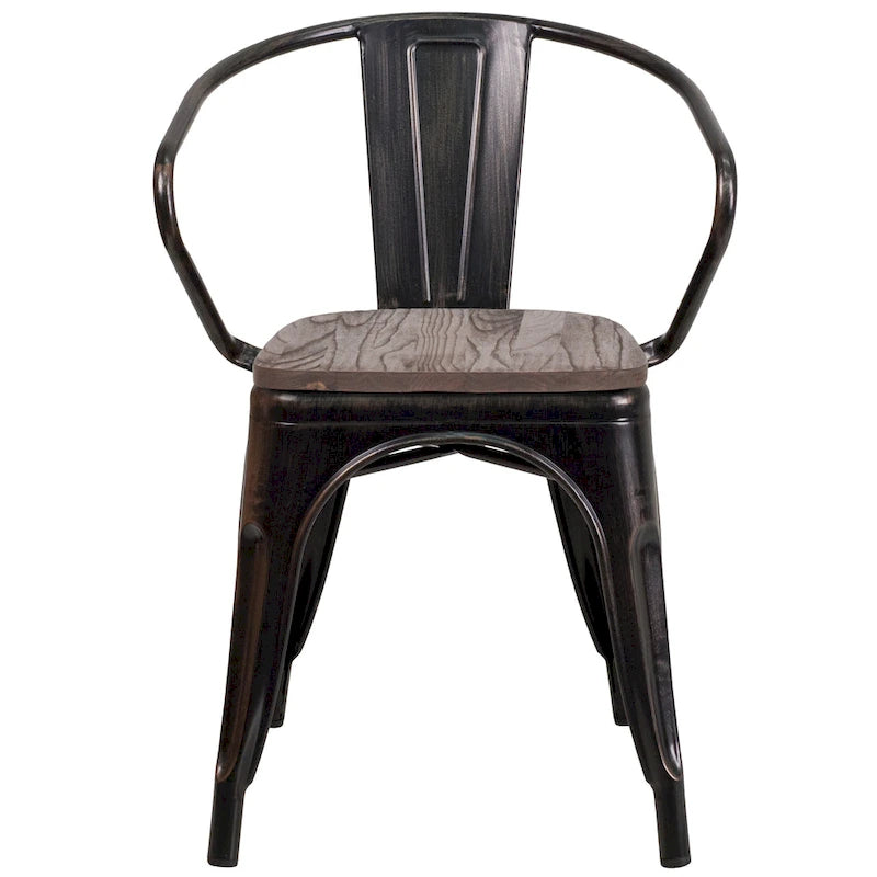 Metal Chair with Wood Seat and Arms