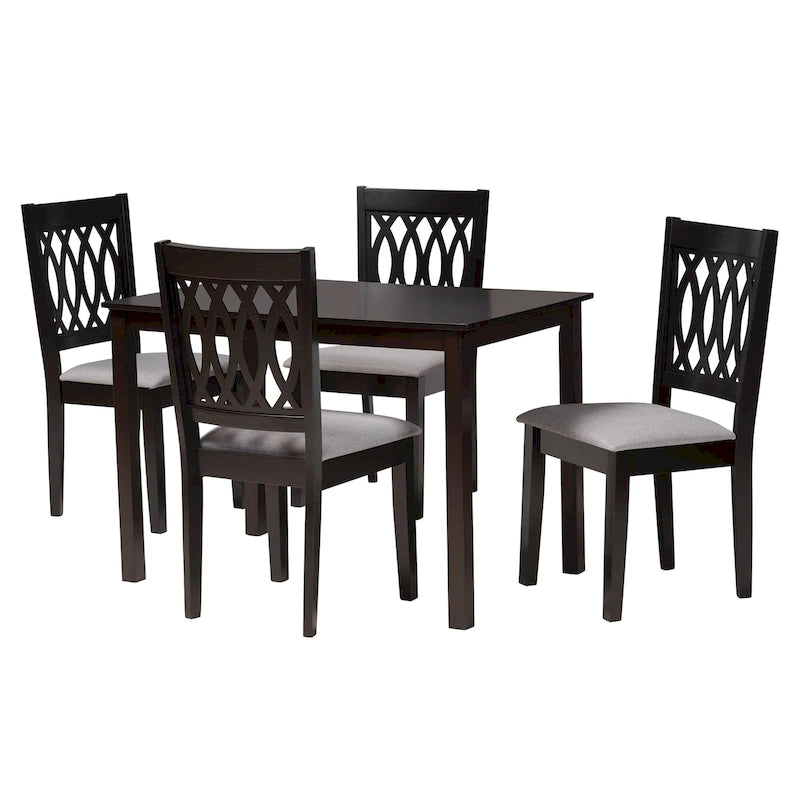 Florencia Modern styled Fabric Upholstered and Brown Finished Wood Dining Set