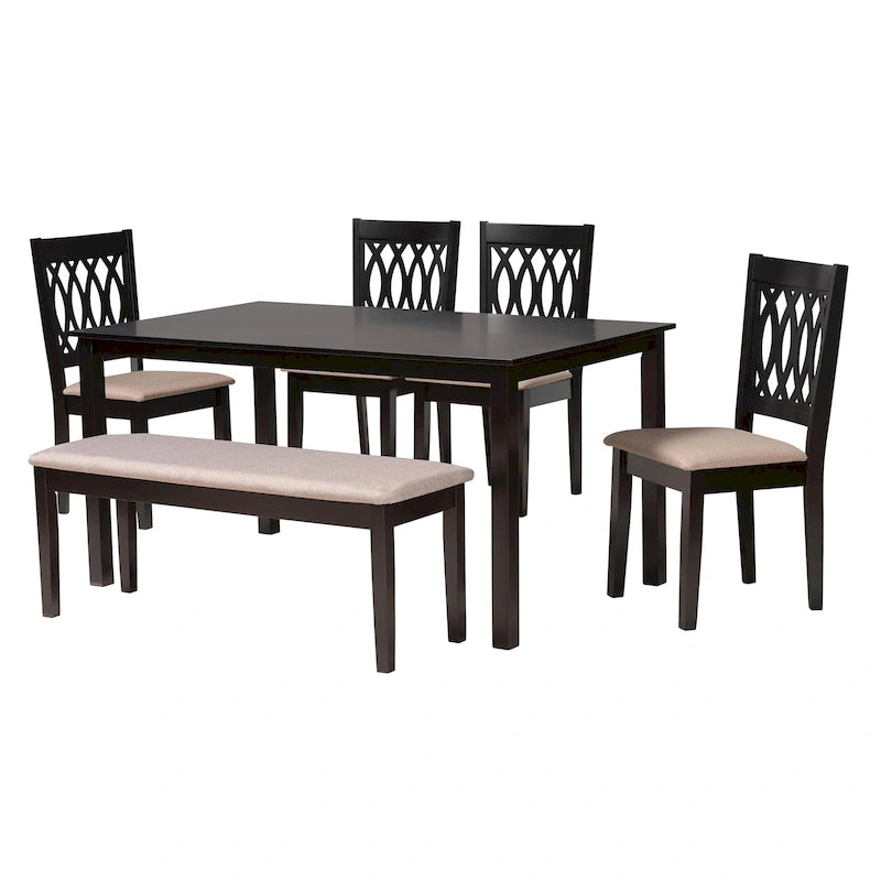 Florencia Modern styled Fabric Upholstered and Brown Finished Wood Dining Set