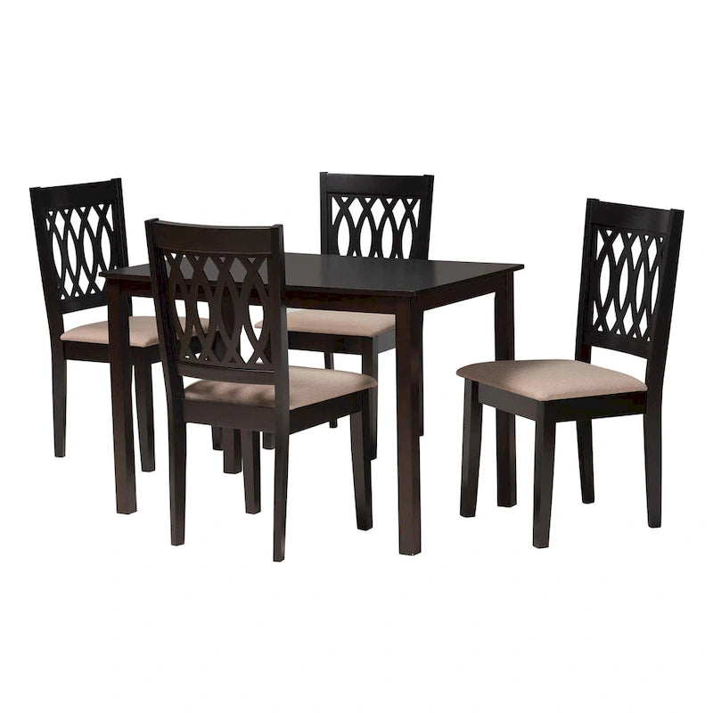 Florencia Modern styled Fabric Upholstered and Brown Finished Wood Dining Set
