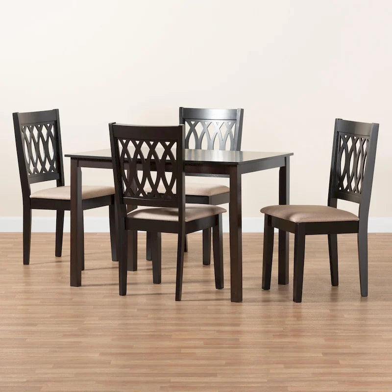 Florencia Modern styled Fabric Upholstered and Brown Finished Wood Dining Set