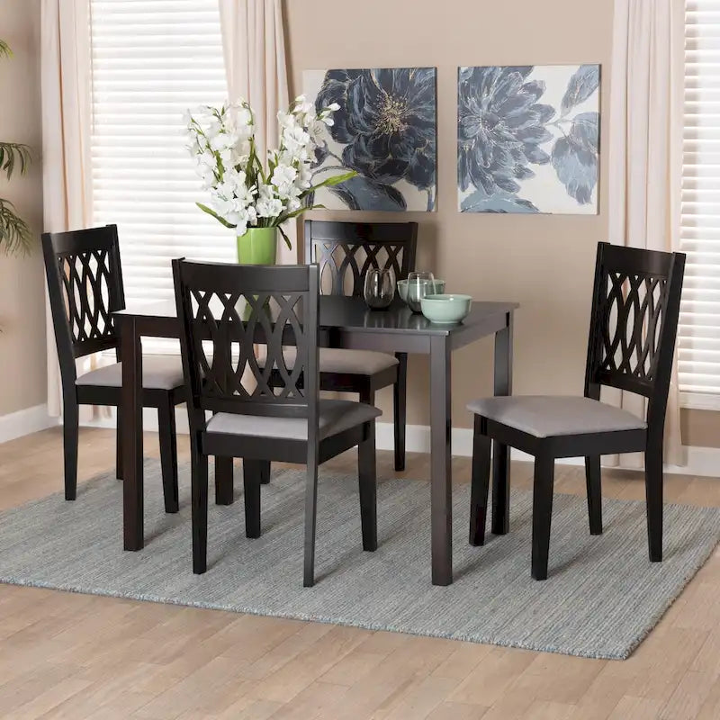 Florencia Modern styled Fabric Upholstered and Brown Finished Wood Dining Set