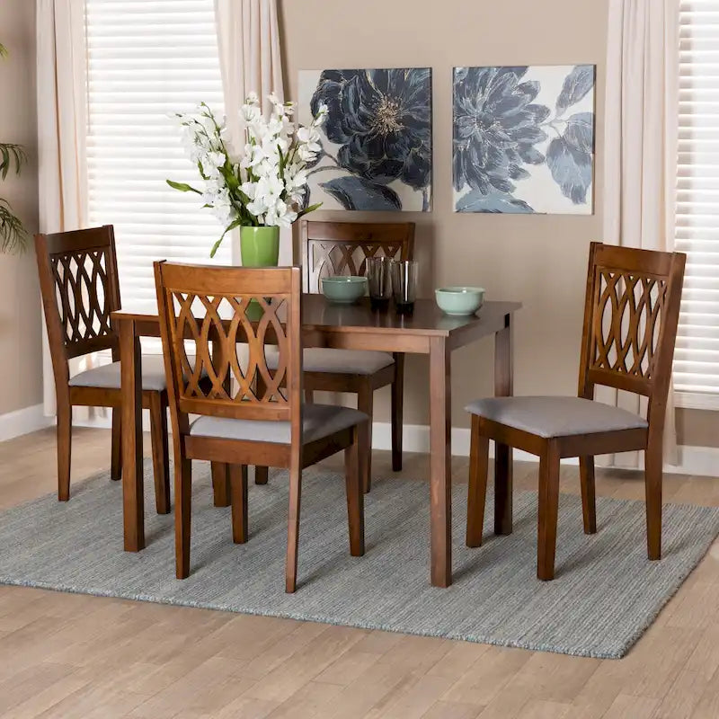Florencia Modern styled Fabric Upholstered and Brown Finished Wood Dining Set