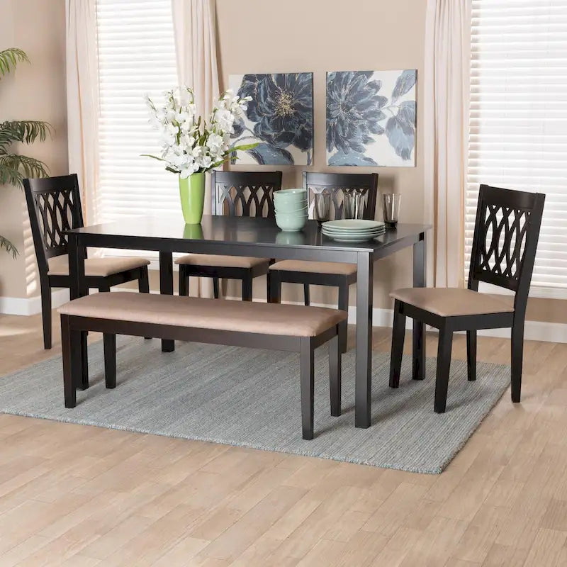 Florencia Modern styled Fabric Upholstered and Brown Finished Wood Dining Set