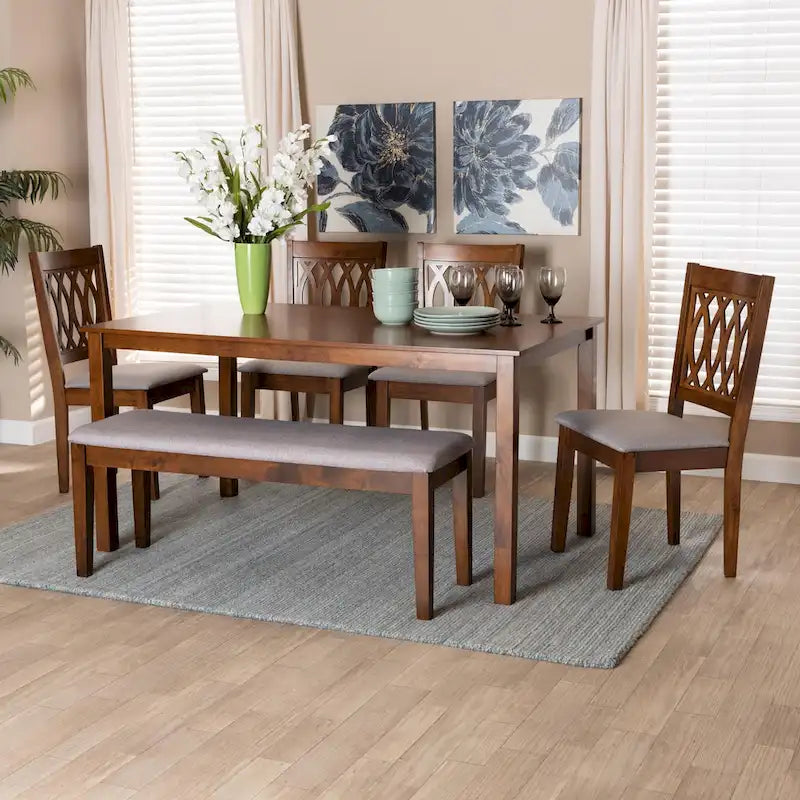 Florencia Modern styled Fabric Upholstered and Brown Finished Wood Dining Set
