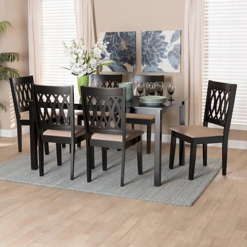 Florencia Modern styled Fabric Upholstered and Brown Finished Wood Dining Set