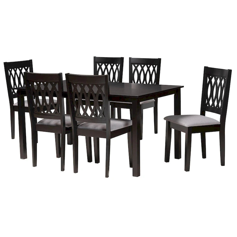 Florencia Modern styled Fabric Upholstered and Brown Finished Wood Dining Set
