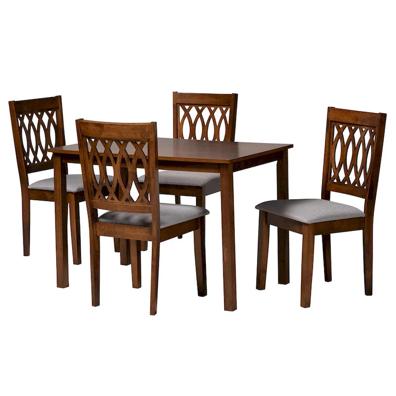 Florencia Modern styled Fabric Upholstered and Brown Finished Wood Dining Set