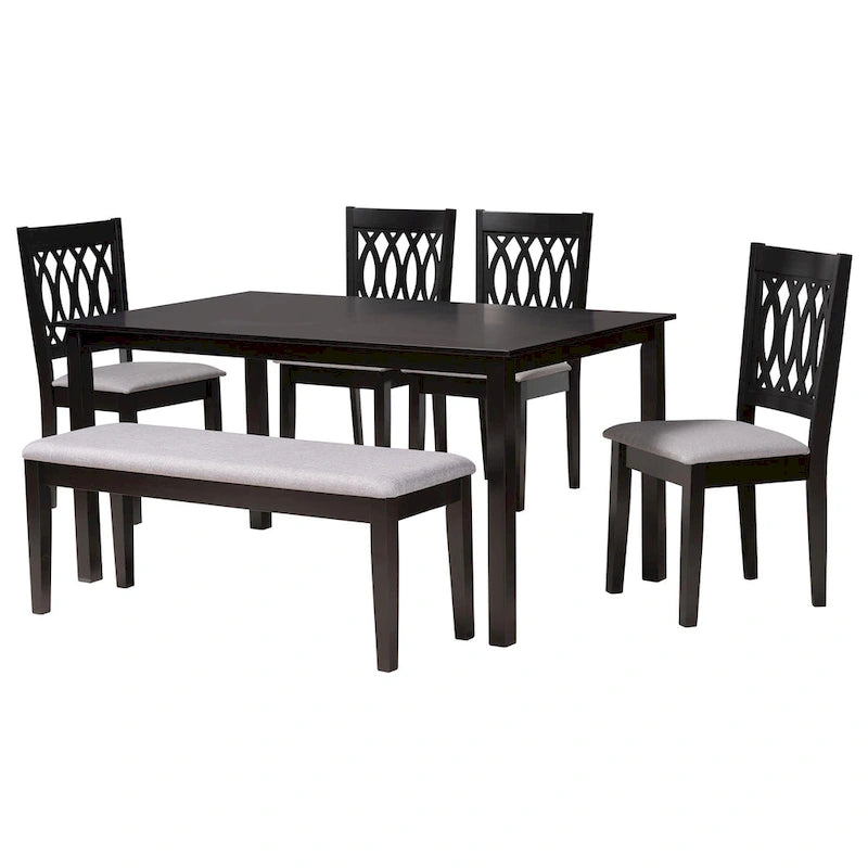 Florencia Modern styled Fabric Upholstered and Brown Finished Wood Dining Set
