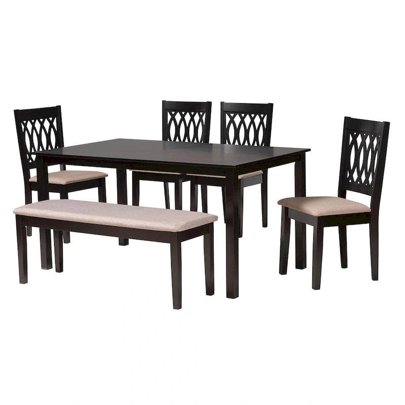 Florencia Modern styled Fabric Upholstered and Brown Finished Wood Dining Set