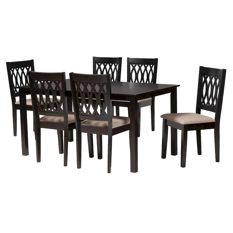 Florencia Modern styled Fabric Upholstered and Brown Finished Wood Dining Set