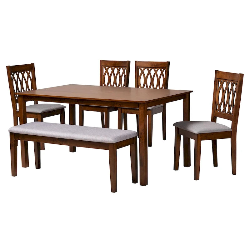 Florencia Modern styled Fabric Upholstered and Brown Finished Wood Dining Set