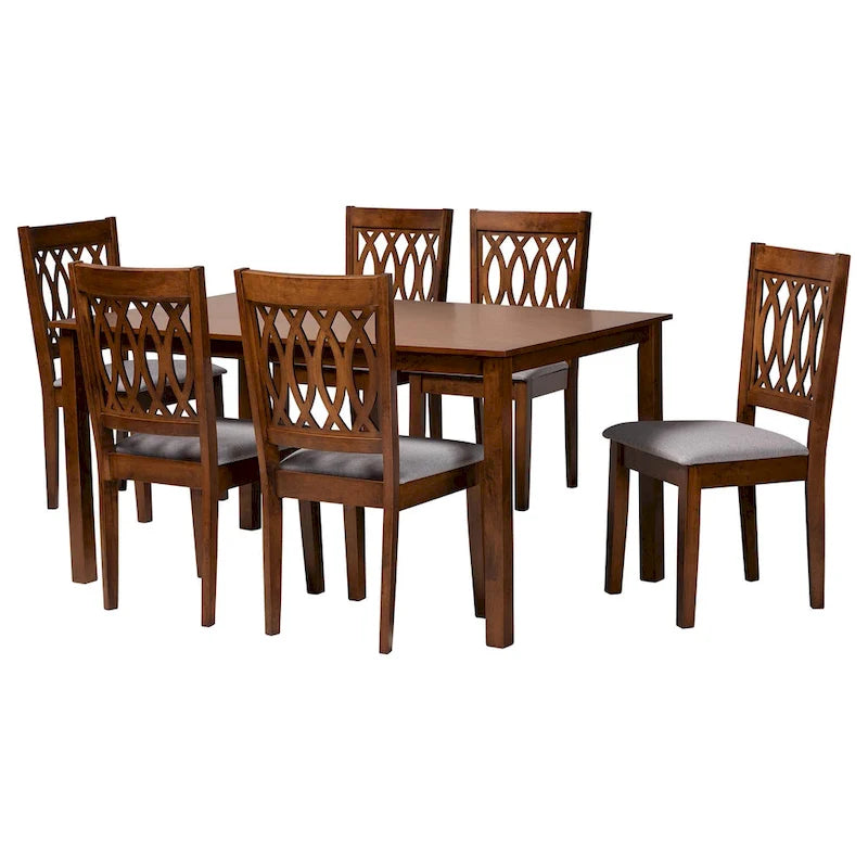 Florencia Modern styled Fabric Upholstered and Brown Finished Wood Dining Set