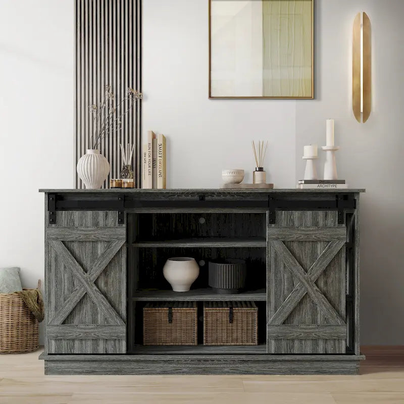 CraftPorch Vintage Style with X-shaped Metal Glides Doors Sideboard