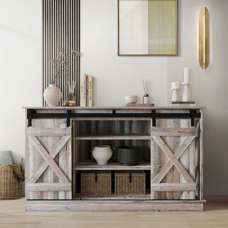 CraftPorch Vintage Style with X-shaped Metal Glides Doors Sideboard