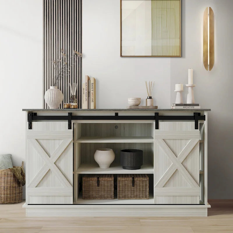 CraftPorch Vintage Style with X-shaped Metal Glides Doors Sideboard