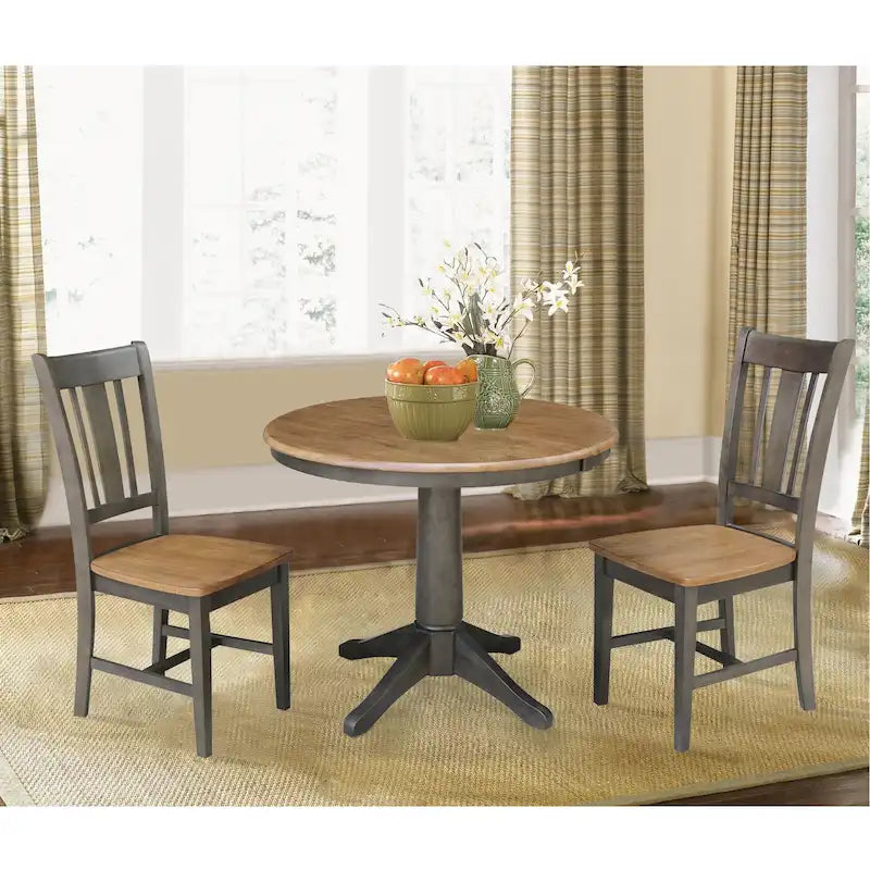 36  Round Solid Wood Extension Dining Table with 2 Dining Chairs