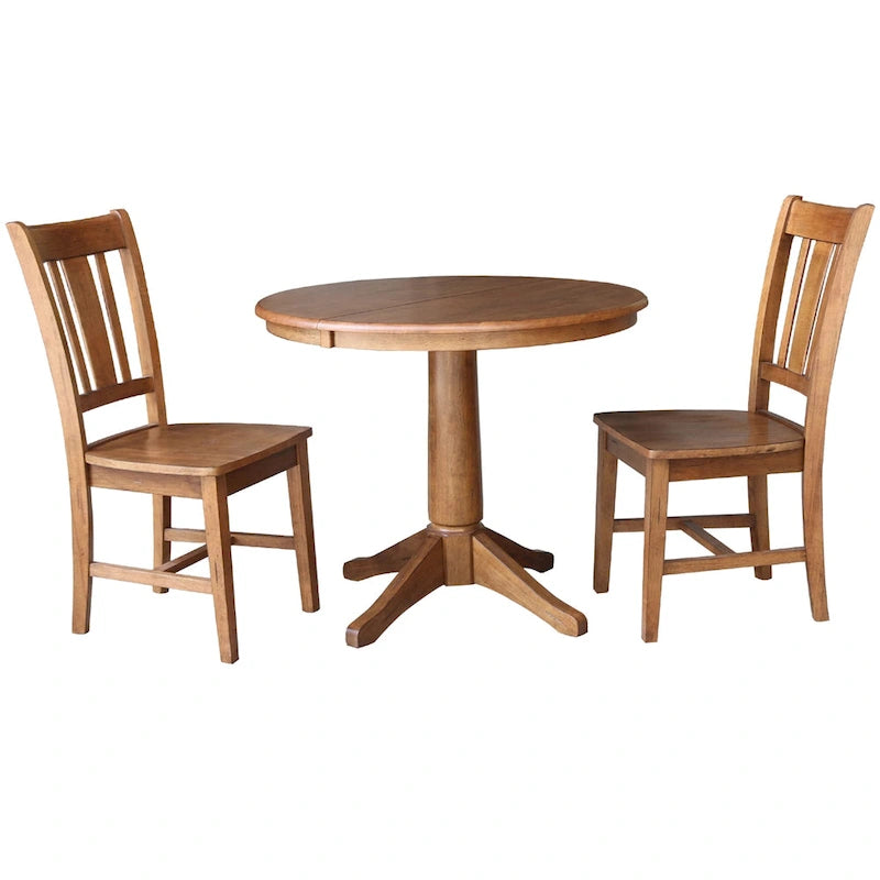 36  Round Solid Wood Extension Dining Table with 2 Dining Chairs