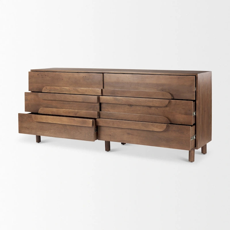 Astrid Medium Brown Solid Mango Wood 6 Drawer Sideboard - 74.3L x19.8W x 29.5H