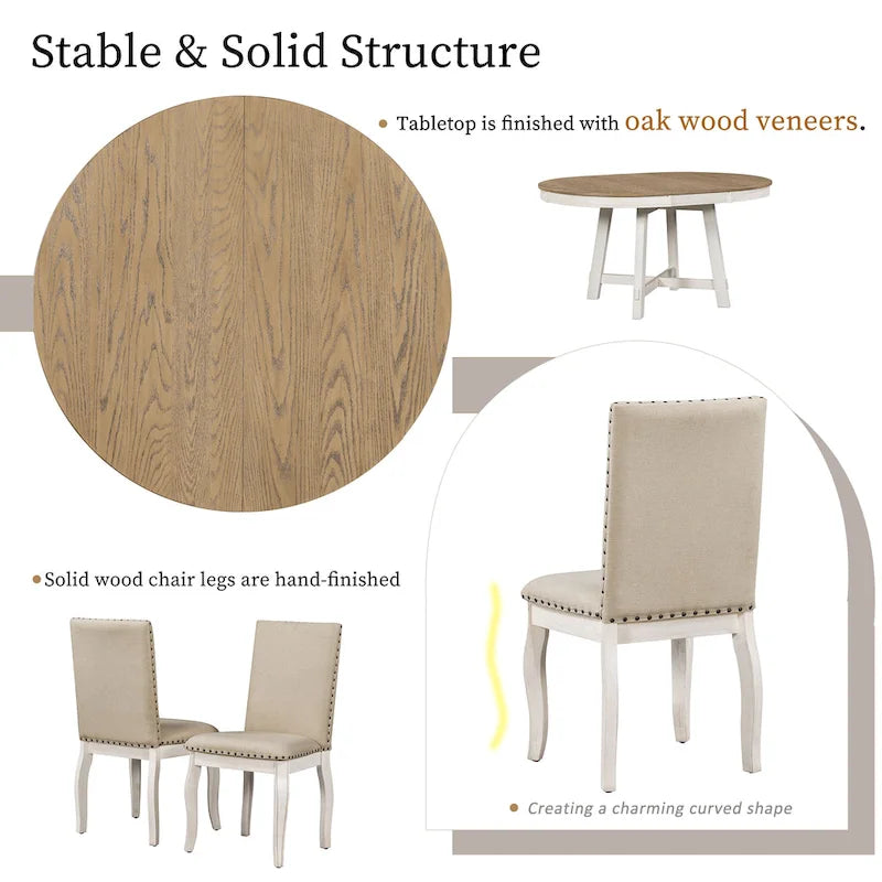 5-Piece Extendable Dining Table Set with Upholstered Chairs