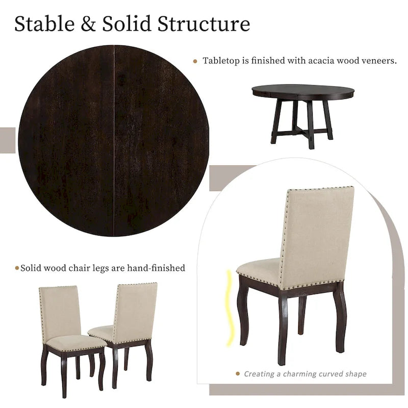 5-Piece Extendable Dining Table Set with Upholstered Chairs