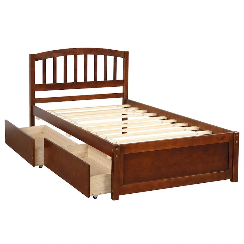 Nestfair Twin Size Wood Platform Bed with Two Drawers and Headboard