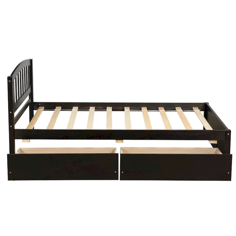 Nestfair Twin Size Wood Platform Bed with Two Drawers and Headboard