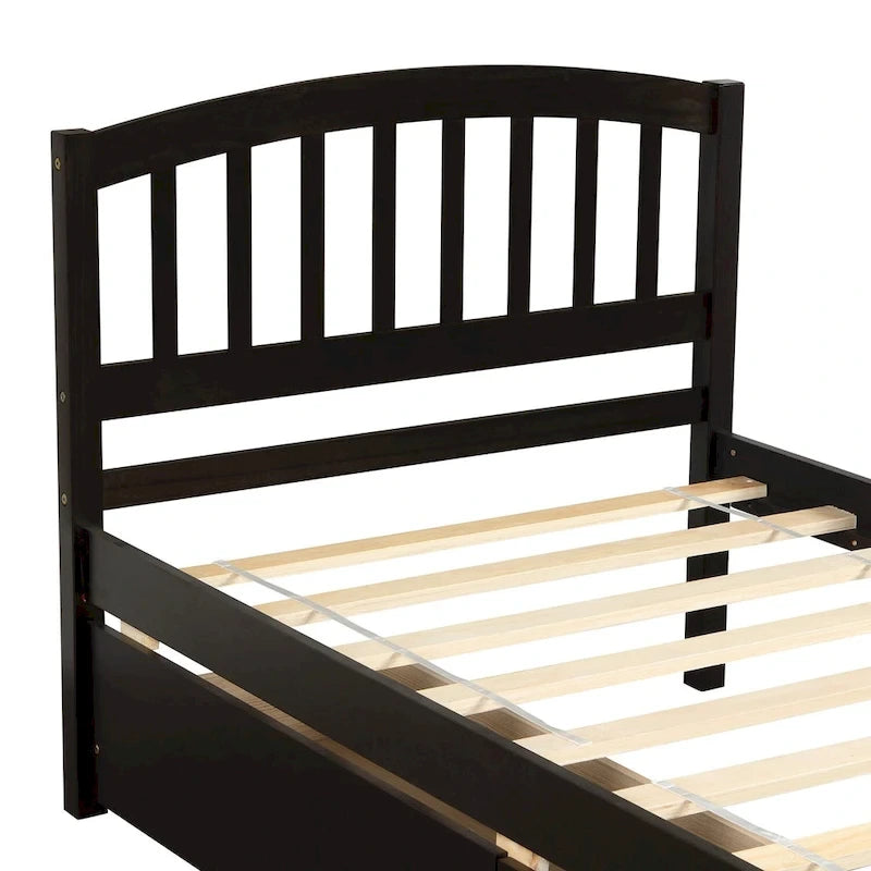 Nestfair Twin Size Wood Platform Bed with Two Drawers and Headboard