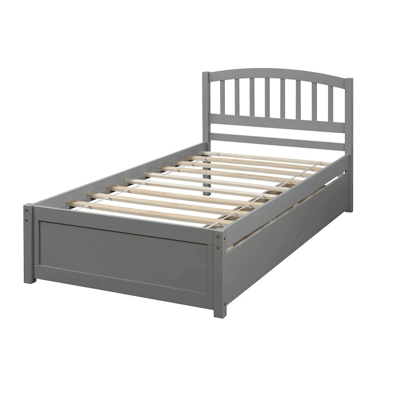 Nestfair Twin Size Wood Platform Bed with Two Drawers and Headboard