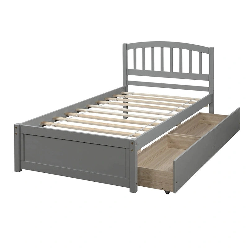 Nestfair Twin Size Wood Platform Bed with Two Drawers and Headboard