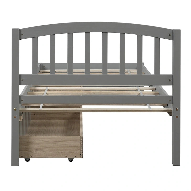 Nestfair Twin Size Wood Platform Bed with Two Drawers and Headboard