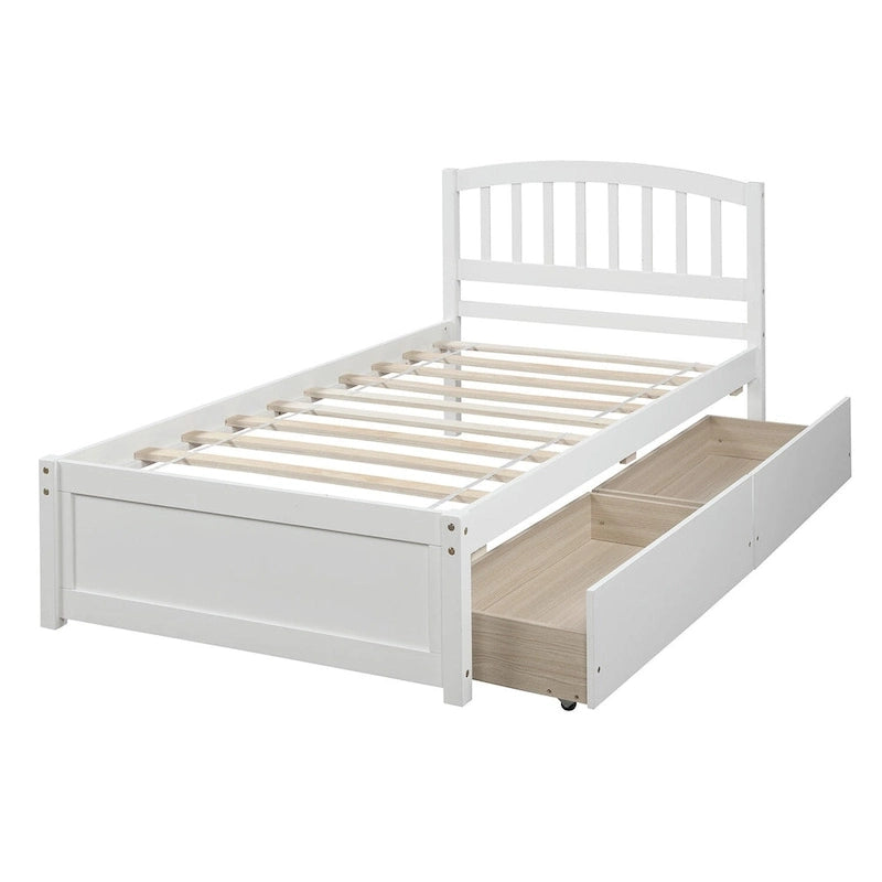 Nestfair Twin Size Wood Platform Bed with Two Drawers and Headboard