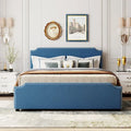 Upholstered Platform Bed with Stud Trim Headboard and Footboard and 4 Drawers No Box Spring Needed, Velvet Fabric