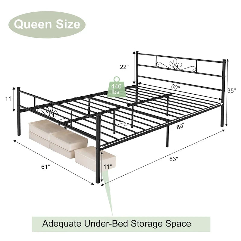 Twin/Queen/Full Metal Platform Bed Frame with Headboard and Footboard