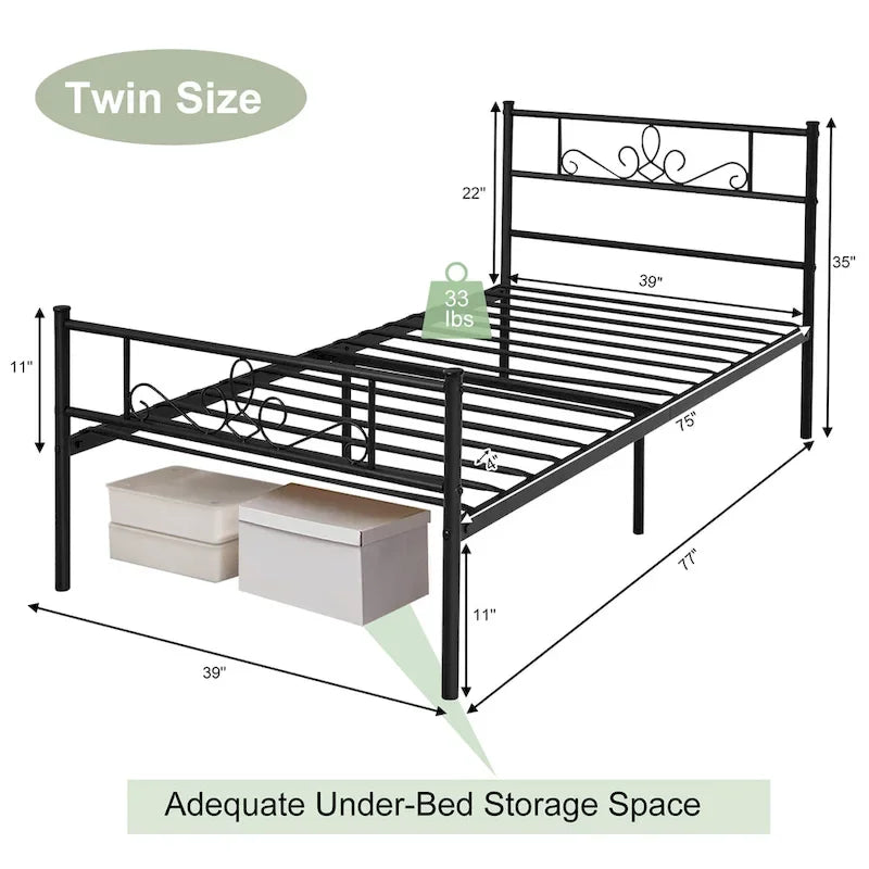 Twin/Queen/Full Metal Platform Bed Frame with Headboard and Footboard