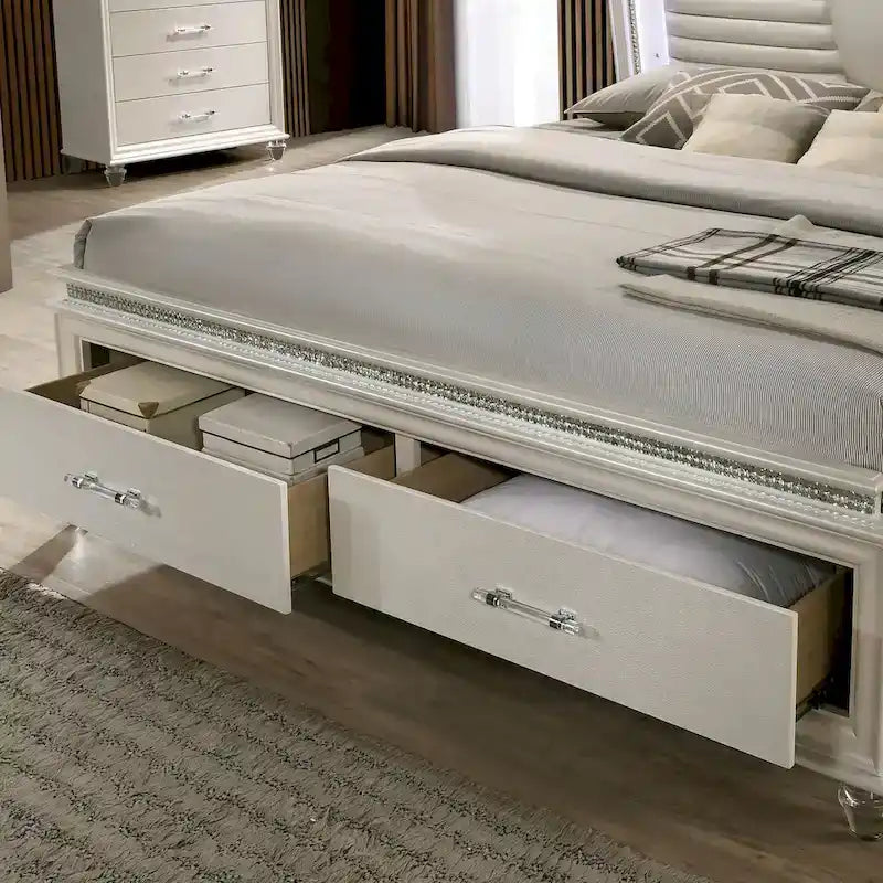 Xian Glam White Solid Wood 3-Piece Platform Bed with Nightstand and Dresser Set with LED by Furniture of America