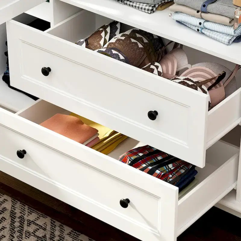 Home Traditional 2 Drawer Freestanding Wood Armoire in White Lacquer - 63 Wx71.3