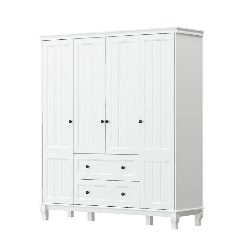 Home Traditional 2 Drawer Freestanding Wood Armoire in White Lacquer - 63 Wx71.3