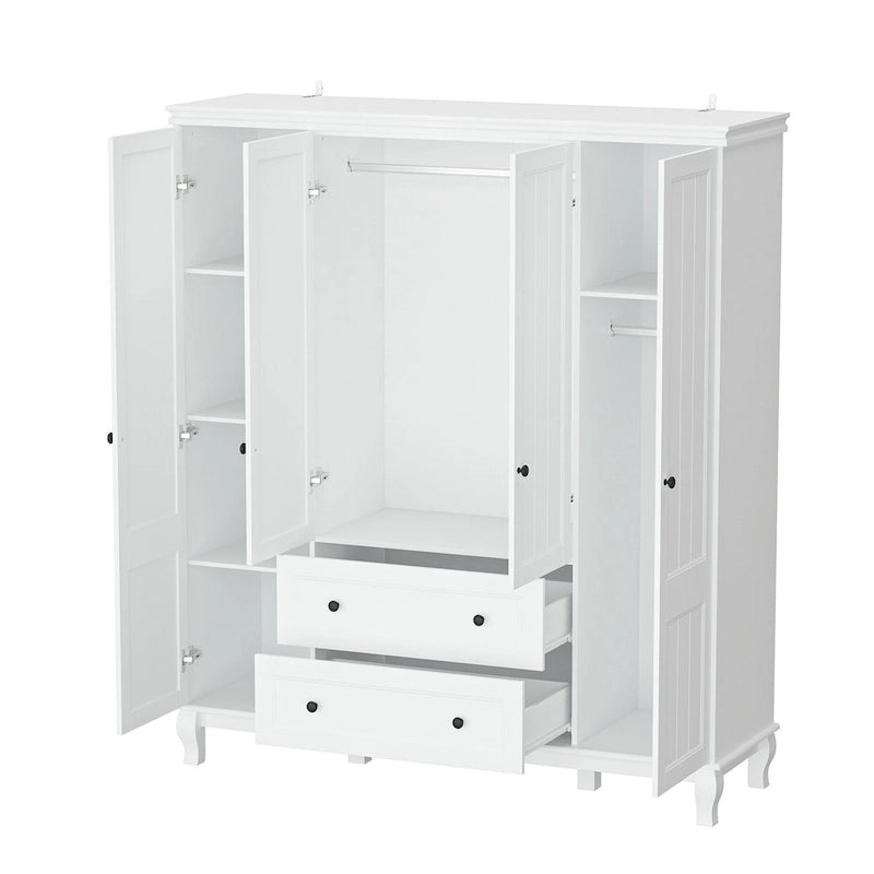 Home Traditional 2 Drawer Freestanding Wood Armoire in White Lacquer - 63 Wx71.3