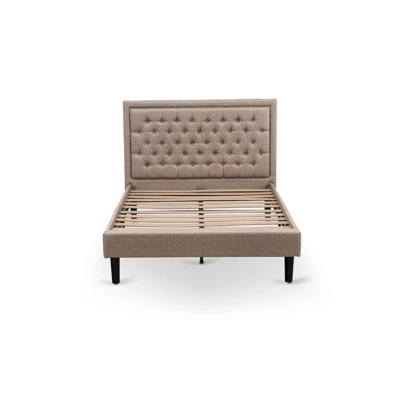 East West Furniture Platform Bed - Linen Fabric Bed - Headboard with Button Tufted Trim Design - (Size/Color options)