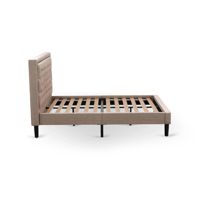 East West Furniture Platform Bed - Linen Fabric Bed - Headboard with Button Tufted Trim Design - (Size/Color options)