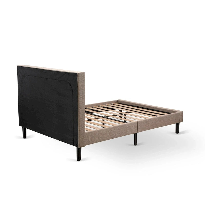 East West Furniture Platform Bed - Linen Fabric Bed - Headboard with Button Tufted Trim Design - (Size/Color options)