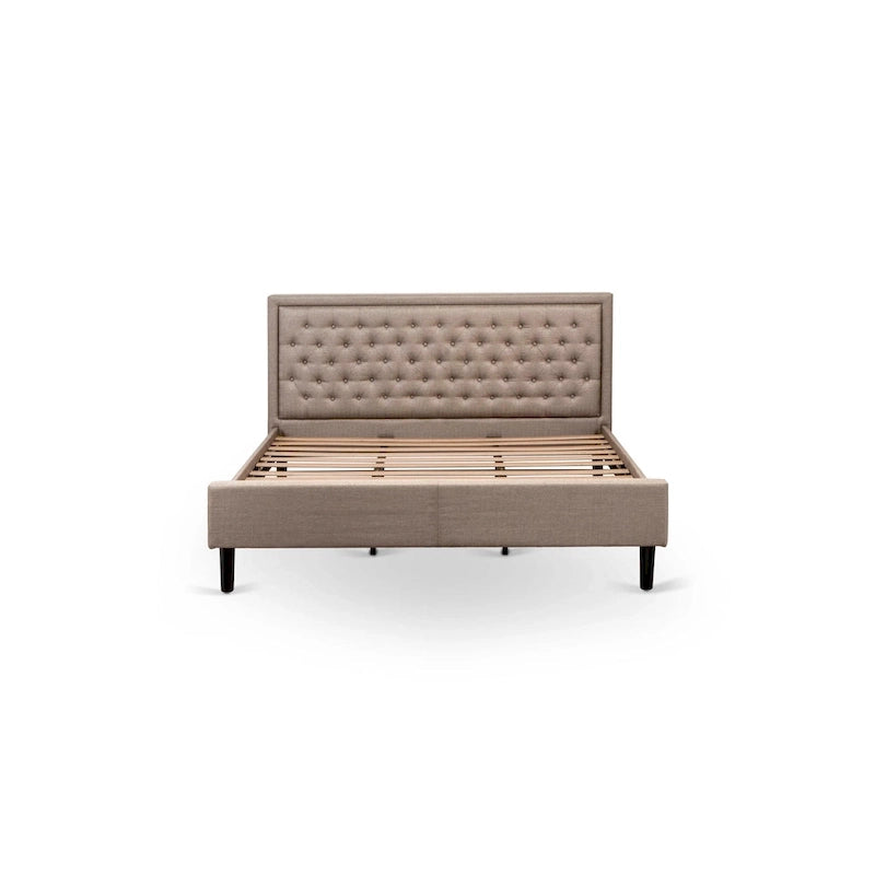 East West Furniture Platform Bed - Linen Fabric Bed - Headboard with Button Tufted Trim Design - (Size/Color options)