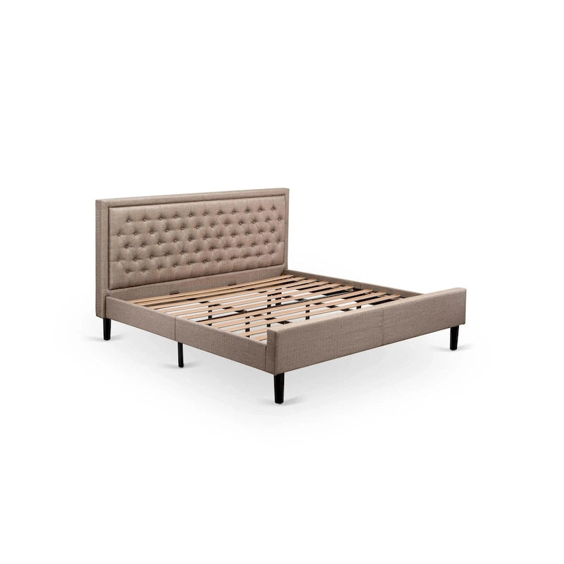East West Furniture Platform Bed - Linen Fabric Bed - Headboard with Button Tufted Trim Design - (Size/Color options)