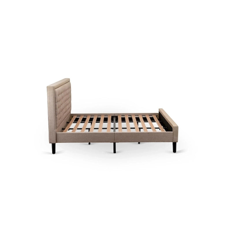 East West Furniture Platform Bed - Linen Fabric Bed - Headboard with Button Tufted Trim Design - (Size/Color options)