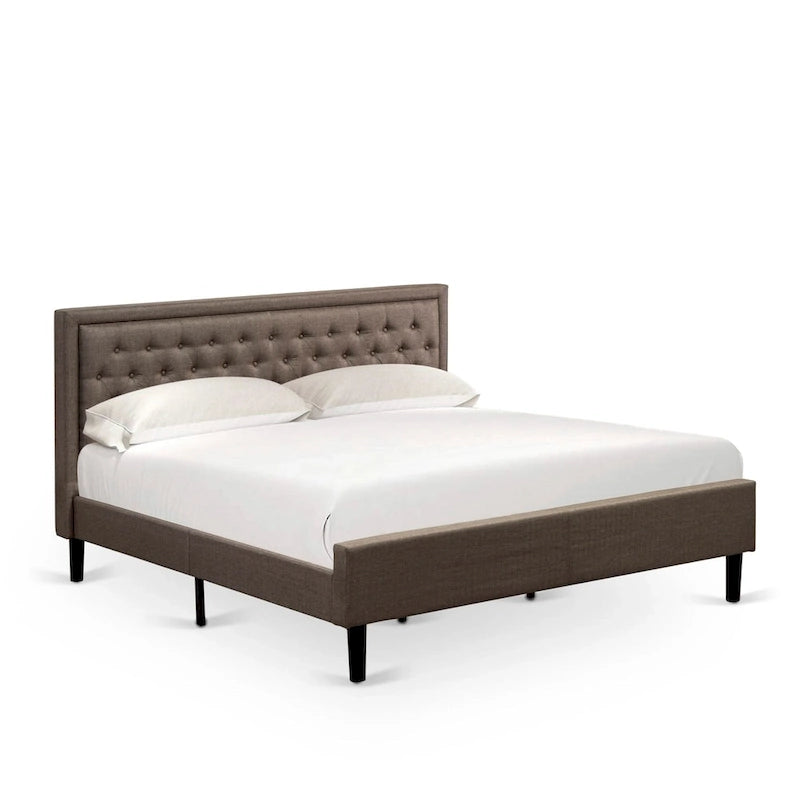 East West Furniture Platform Bed - Linen Fabric Bed - Headboard with Button Tufted Trim Design - (Size/Color options)